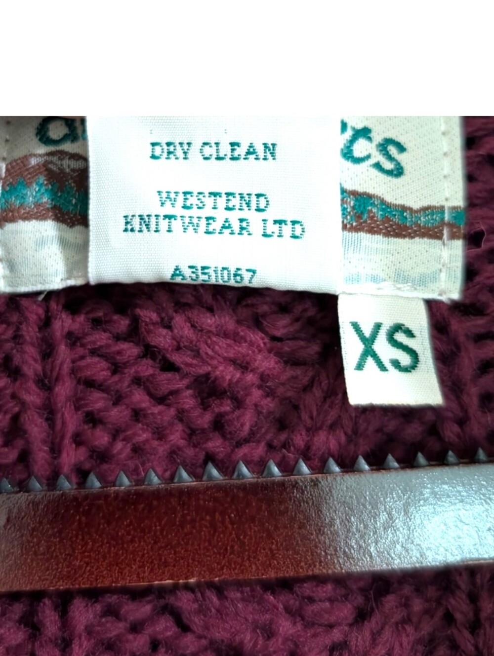 Aran Crafts Ireland 100% Merino Wool Zip Hoodie Sweater - Size XS Burgundy - Picture 10 of 10